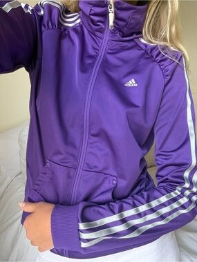 Adidas Purple Track Jacket with Silver Stripes